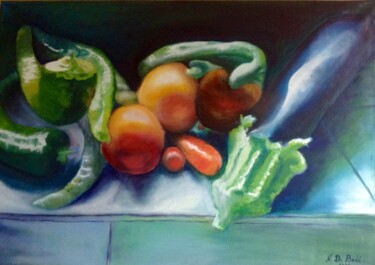 Painting titled "Les légumes de Muri…" by Zoé Valy, Original Artwork, Oil Mounted on Wood Stretcher frame