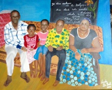 Painting titled "La Famille d’Abdoul" by Zoé Valy, Original Artwork, Oil Mounted on Wood Stretcher frame