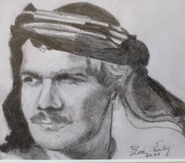 제목이 "Omar Sharif"인 그림 Zoé Valy로, 원작, 연필 판지에 장착됨