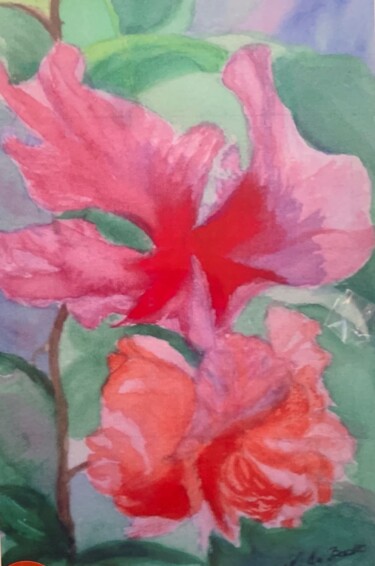 Painting titled "Fleurs roses" by Zoé Valy, Original Artwork, Watercolor Mounted on Cardboard