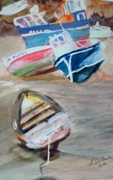 Peinture intitulée "Bateaux Île de Batz" par Zoé Valy, Œuvre d'art originale, Aquarelle Monté sur Carton