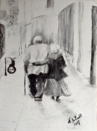 Drawing titled "Vivre ensemble" by Zoé Valy, Original Artwork, Charcoal Mounted on Cardboard