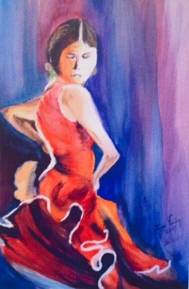 Painting titled "Flamenca" by Zoé Valy, Original Artwork, Watercolor Mounted on Cardboard