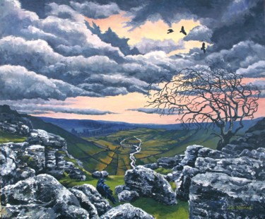 Schilderij getiteld "Malham Heights" door Zoe Norman, Origineel Kunstwerk, Acryl Gemonteerd op Frame voor houten brancard