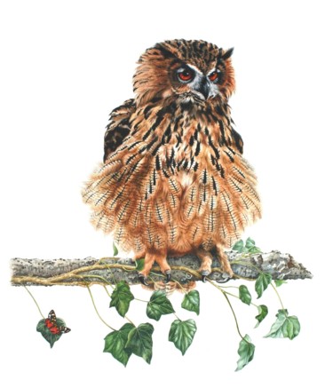 Painting titled "Eagle Owl" by Zoe Norman, Original Artwork, Watercolor