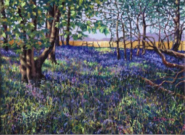 Painting titled "Bluebell Wood" by Zoe Norman, Original Artwork, Oil