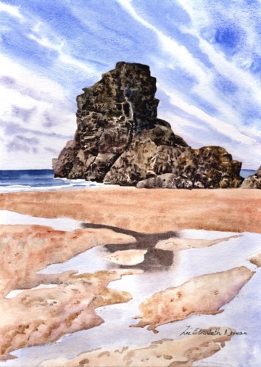 Malerei mit dem Titel "Beach Reflections" von Zoe Norman, Original-Kunstwerk, Aquarell