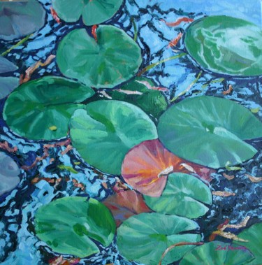 Painting titled "Water Lily Pads" by Zoe Norman, Original Artwork, Oil