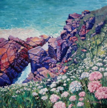 Pittura intitolato "Cornish Cliffs" da Zoe Norman, Opera d'arte originale, Olio Montato su Telaio per barella in legno