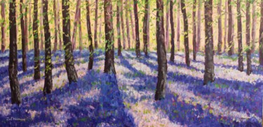 Painting titled "Hazy Bluebells" by Zoe Norman, Original Artwork, Oil Mounted on Wood Stretcher frame