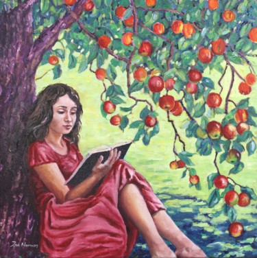 Painting titled "Cider With Rosie" by Zoe Norman, Original Artwork, Oil Mounted on Wood Stretcher frame