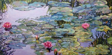 Painting titled "The Lily Pond" by Zoe Norman, Original Artwork, Oil