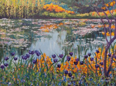 Painting titled "Spring At Giverny" by Zoe Norman, Original Artwork, Oil Mounted on Wood Stretcher frame