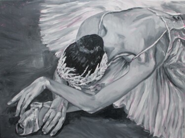 Painting titled "The swan" by Zoe Norman, Original Artwork, Oil Mounted on Wood Stretcher frame
