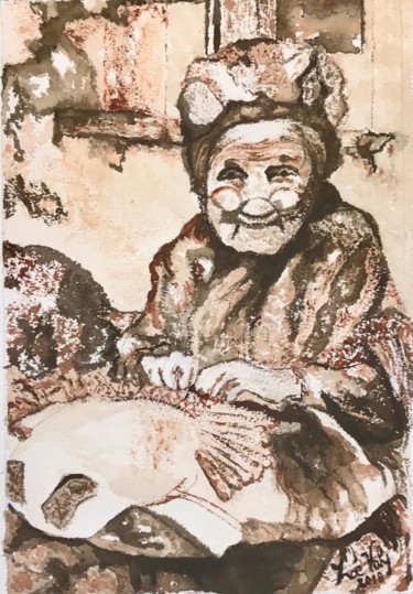 Картина под названием "La Dentellière" - Zoé Valy, Подлинное произведение искусства, Акварель Установлен на картон
