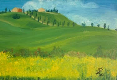 Peinture intitulée "Paysage Toscan" par Zoé Valy, Œuvre d'art originale, Huile Monté sur Carton
