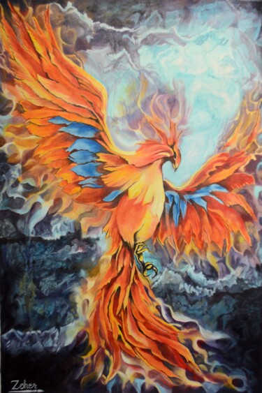 Pittura intitolato "Phoenix: Bird of Fi…" da Zoher Husain Shafique, Opera d'arte originale, Acrilico
