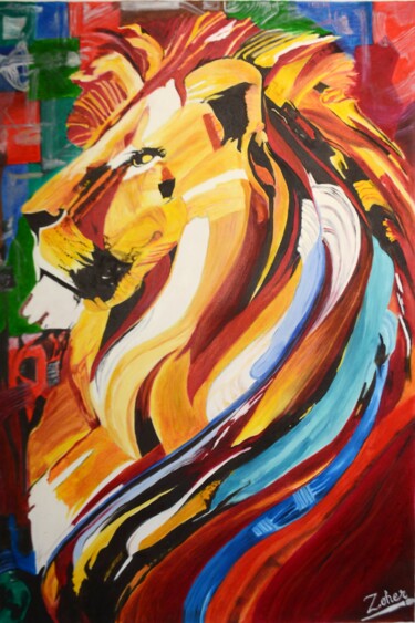 Schilderij getiteld "Lion Abstract Art" door Zoher Husain Shafique, Origineel Kunstwerk, Acryl