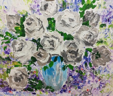 Картина под названием "White roses, Painti…" - Zoia Vla, Подлинное произведение искусства, Акрил