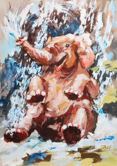 Картина под названием "Happy elephant" - Zoia Vla, Подлинное произведение искусства, Акрил