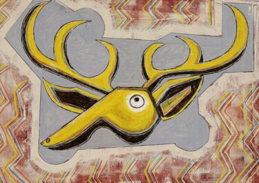 Картина под названием "CERF" - Zol Artistic, Подлинное произведение искусства, Акрил Установлен на Деревянная рама для носил…