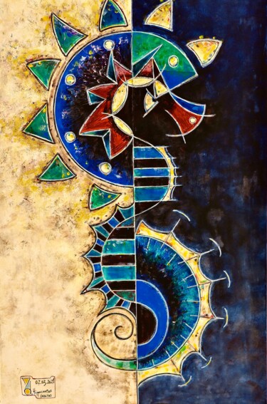 Painting titled "HIPPOCAMPUS ERECTUS" by Zol Artistic, Original Artwork, Acrylic Mounted on Wood Stretcher frame