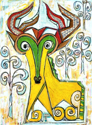 Painting titled "CERVUS" by Zol Artistic, Original Artwork, Acrylic Mounted on Wood Stretcher frame