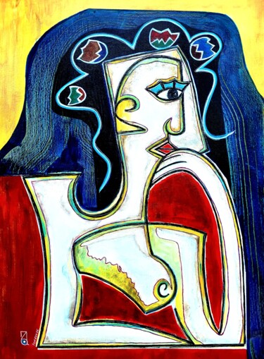 Painting titled "SONGEUSE" by Zol Artistic, Original Artwork, Acrylic Mounted on Wood Stretcher frame