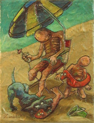 Peinture intitulée "A la plage" par Zombilix Centre D'Études Zombiques, Œuvre d'art originale, Huile