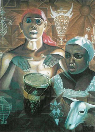 Pittura intitolato "Manman tanbou" da Zomo, Opera d'arte originale, Olio