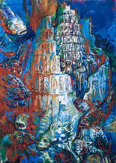 Painting titled "Вавилонская башня" by Iurii Tsyganov, Original Artwork