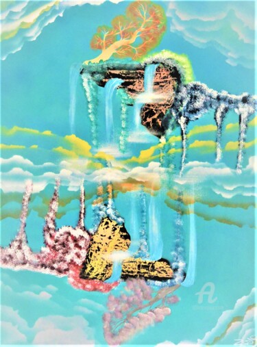 Painting titled "The Flying Islands" by Zooj, Original Artwork, Spray paint