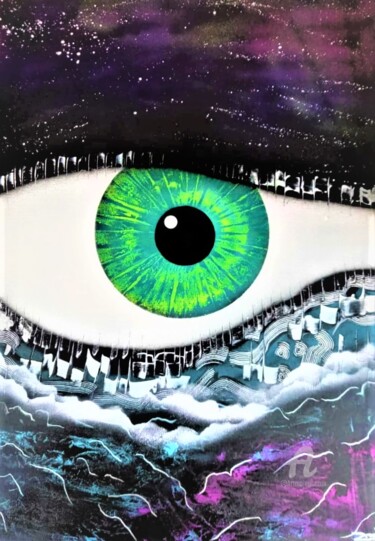 Painting titled "The Miraculous Eye…" by Zooj, Original Artwork, Spray paint