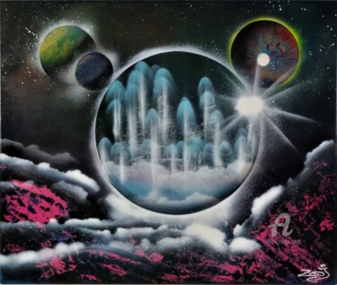 Painting titled "In Space" by Zooj, Original Artwork, Spray paint