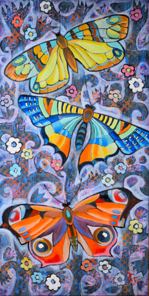 Pintura intitulada "Butterflies" por Zora, Obras de arte originais, Acrílico