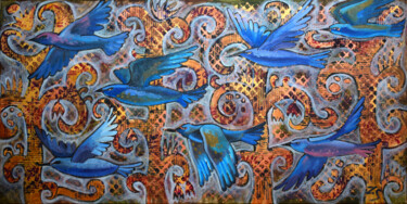 Картина под названием "blue birds" - Zora, Подлинное произведение искусства, Масло