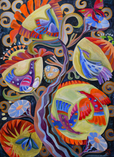 Картина под названием "Tree of life" - Zora, Подлинное произведение искусства, Масло