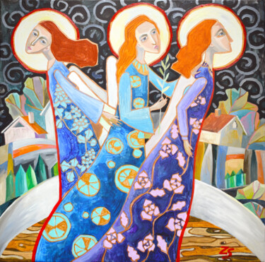 Картина под названием "The good news. Ange…" - Zora, Подлинное произведение искусства, Акрил Установлен на Деревянная рама д…
