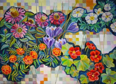 Картина под названием "Autumn flowers" - Zora, Подлинное произведение искусства, Масло