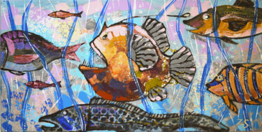 Painting titled "Fish of the Sea of…" by Zora, Original Artwork, Acrylic Mounted on Wood Stretcher frame