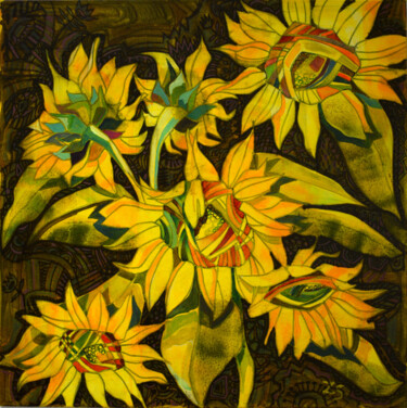 Painting titled "Sunflowers" by Zora, Original Artwork, Acrylic Mounted on Wood Stretcher frame