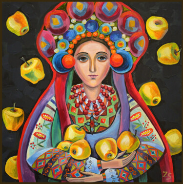 Pittura intitolato "Apple season" da Zora, Opera d'arte originale, Olio Montato su Telaio per barella in legno