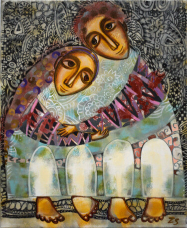 Peinture intitulée ""Hugs"" par Zora, Œuvre d'art originale, Acrylique Monté sur Châssis en bois