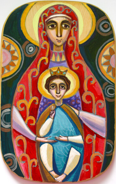 Painting titled "Mother of God with…" by Zora, Original Artwork, Acrylic Mounted on Wood Panel