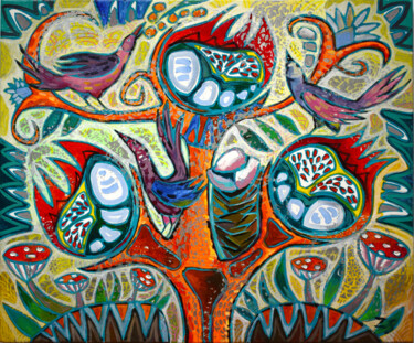 Painting titled "Tree of life4" by Zora, Original Artwork, Acrylic Mounted on Wood Stretcher frame