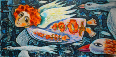 Картина под названием "flight" - Zora, Подлинное произведение искусства, Акрил Установлен на Деревянная рама для носилок