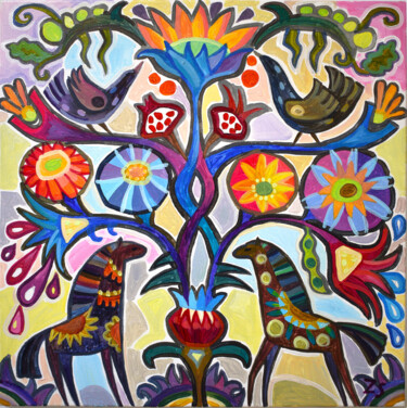 Painting titled "Tree of life 5" by Zora, Original Artwork, Acrylic Mounted on Wood Stretcher frame