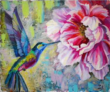 Painting titled "Sweet nectar" by Zora, Original Artwork, Oil Mounted on Wood Stretcher frame