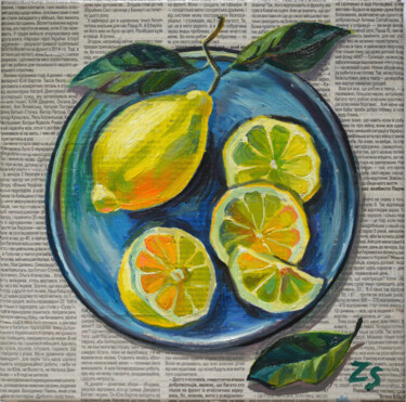Peinture intitulée "Lemons" par Zora, Œuvre d'art originale, Huile Monté sur Châssis en bois