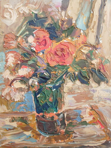 Painting titled "Roses in a vase" by Zoran Andrić, Original Artwork, Oil